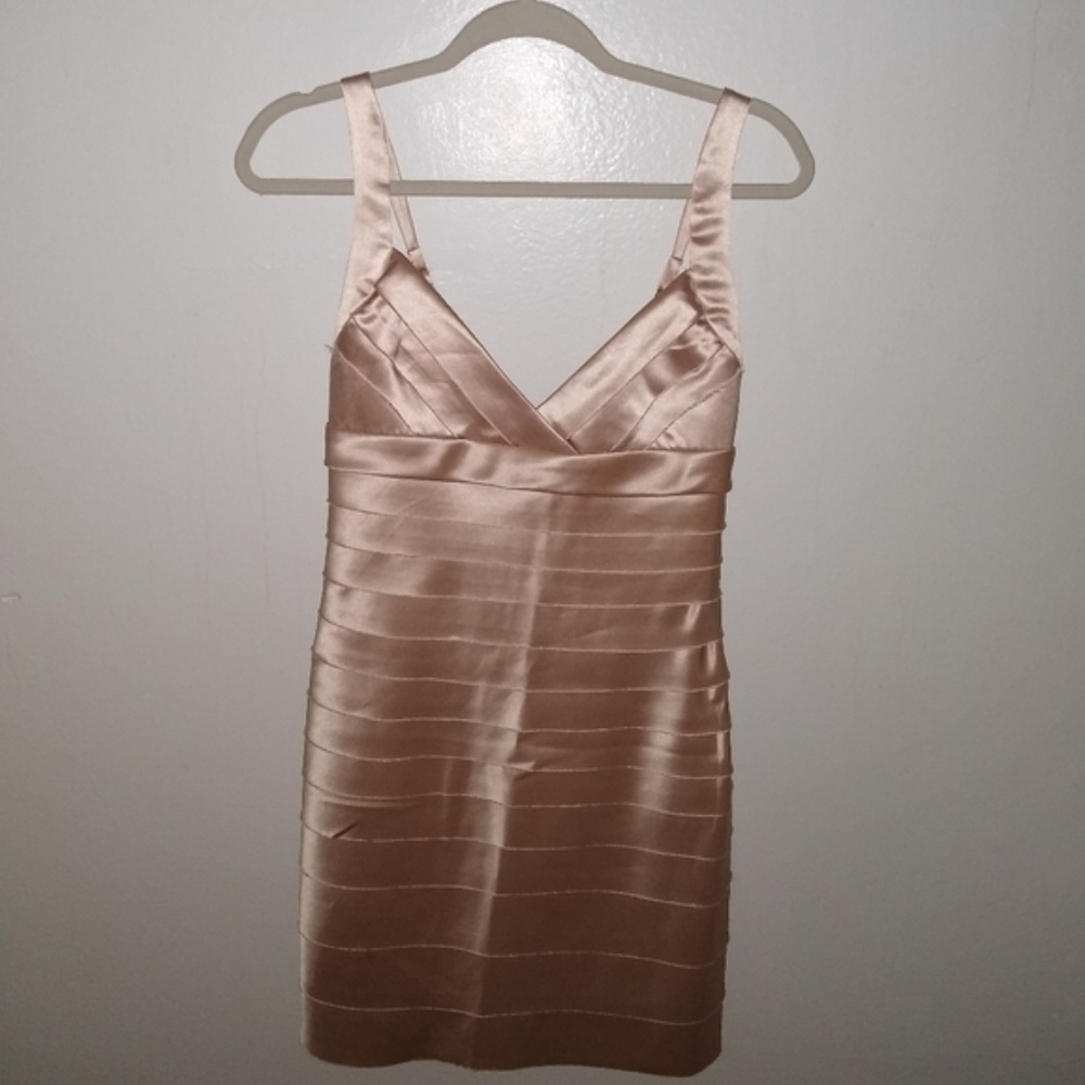BCBGMAXAZRIA Satin Tiered Ruffle Bandage Effect Cocktail Dress Size 0